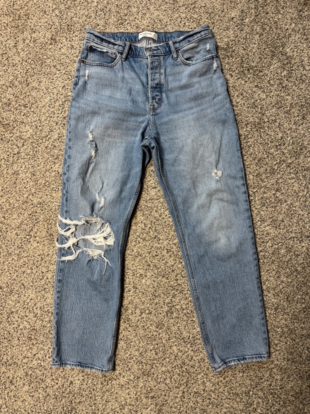 Abercrombie & Fitch Light Blue Distressed High-Rise Dad Jeans